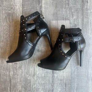 MICHAEL KORS Blaze Open-Toe Black Leather Booties !